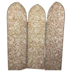 Fortuny Room Divider/Screen in Beige and Gold with White Leather Trim