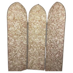 Fortuny Screen/ Room Divider in Beige and Gold with White Leather Trim
