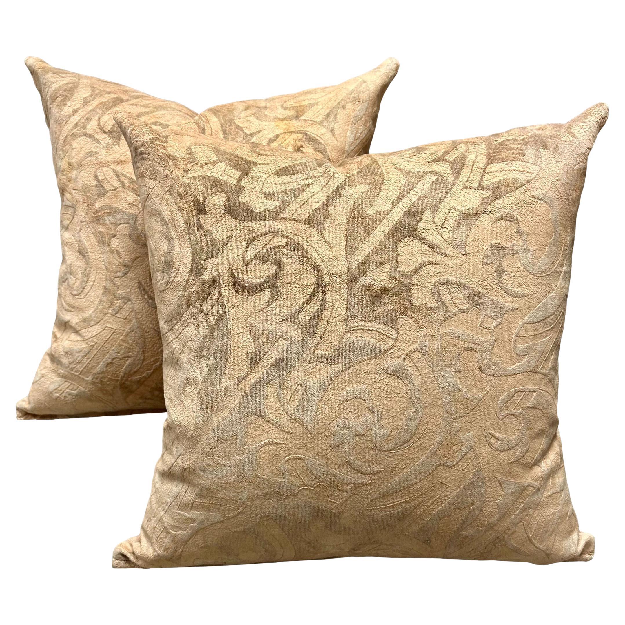 Fortuny Silver And Peach Pillows For Sale