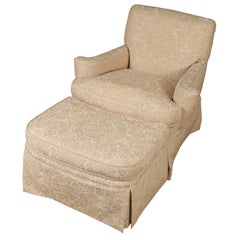 Fortuny Style Beige Damask Chair and Ottoman