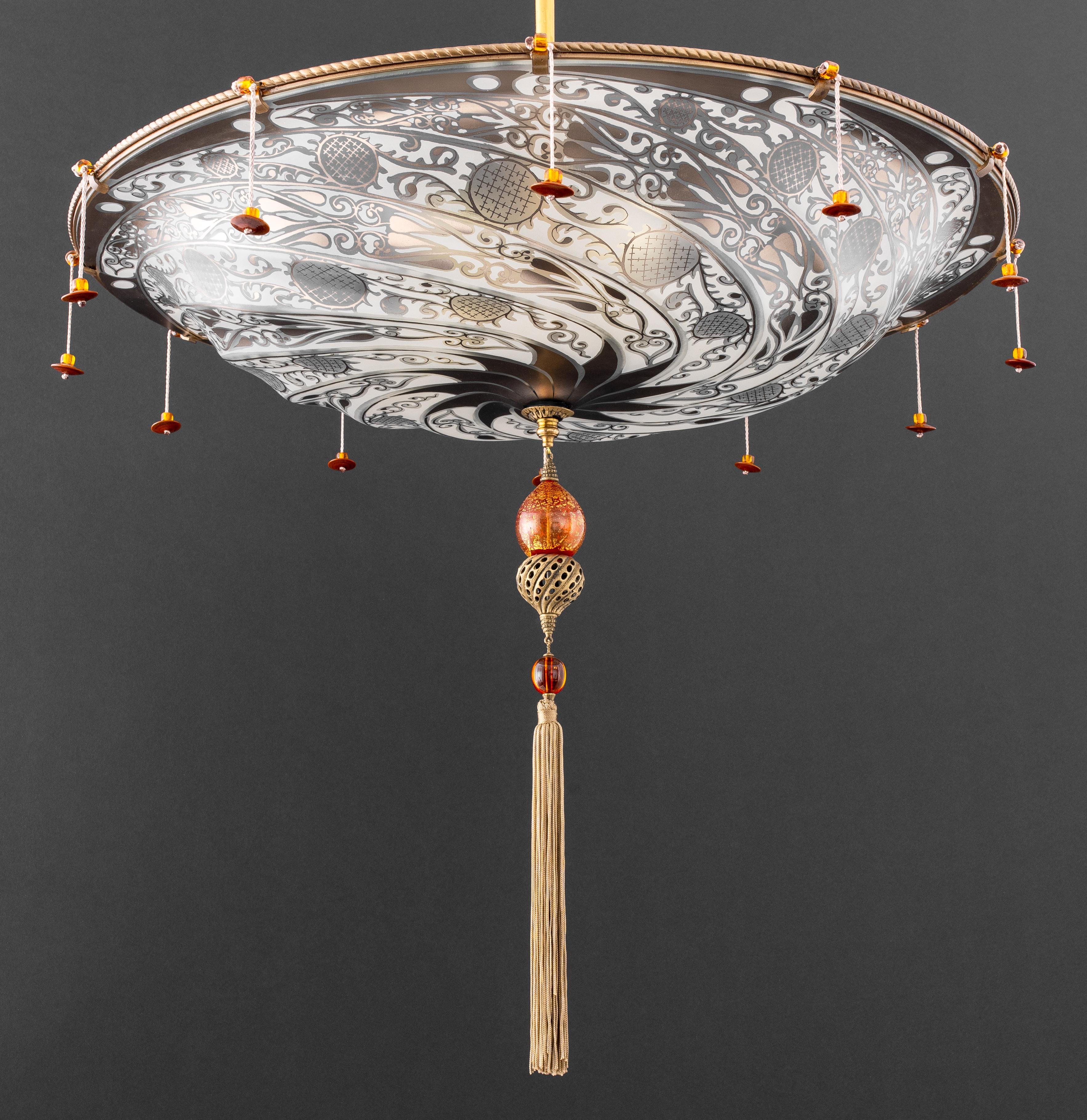 Archeo Venice Design Murano Glass Hanging Pendant Lamp, in the manner of Fortuny, struck 