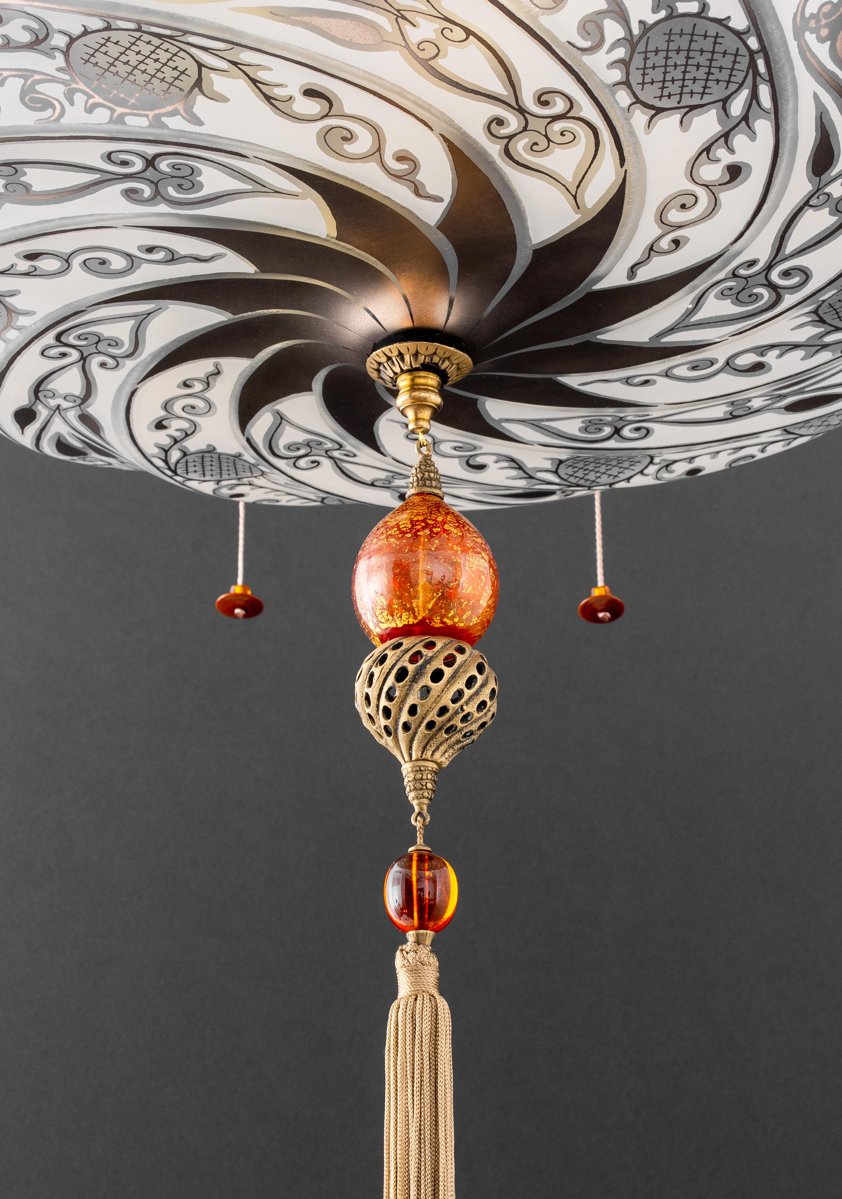 Romantic Fortuny Style Murano Glass Pendant Lamp