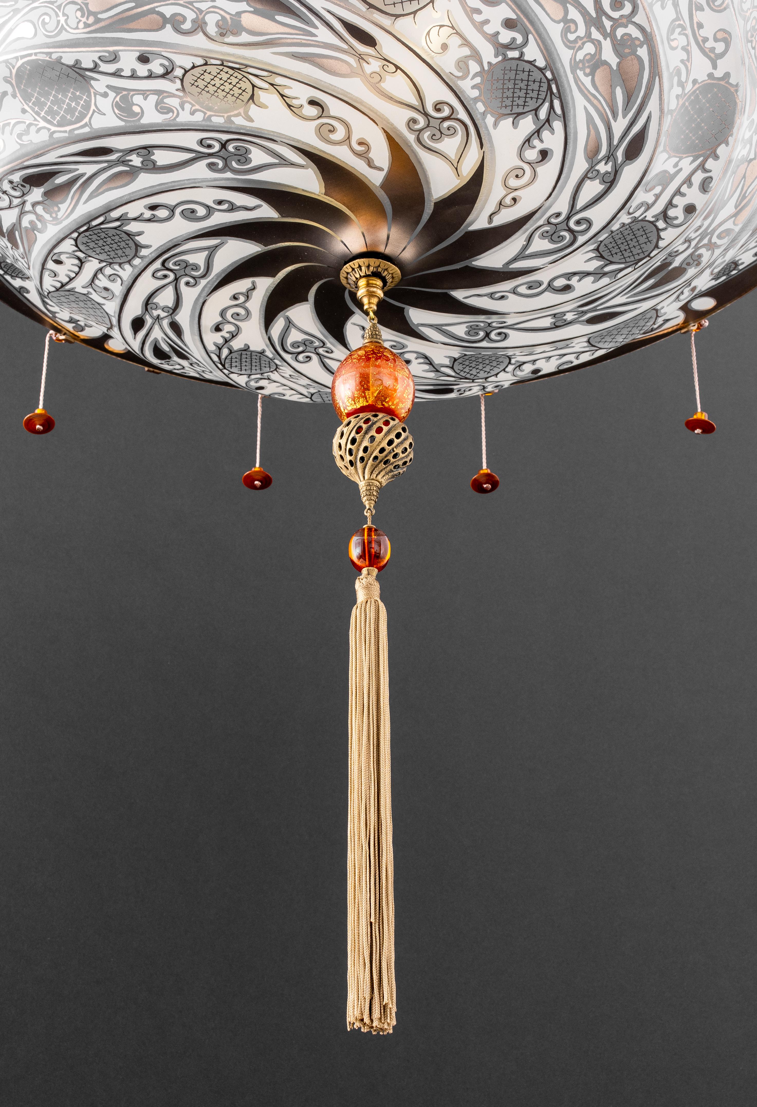 Fortuny Style Murano Glass Pendant Lamp In Excellent Condition In New York, NY