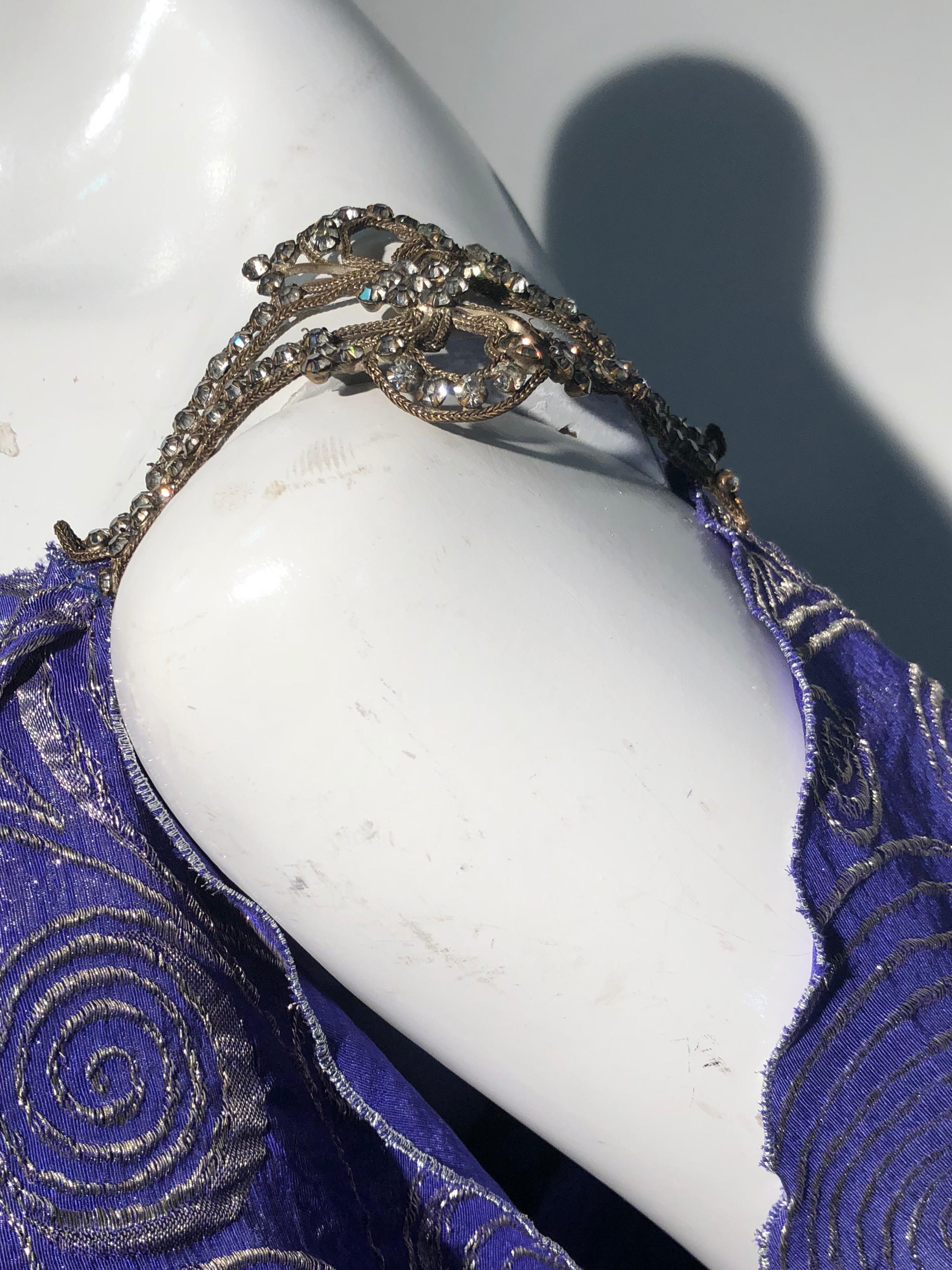 Fortuny Style Violet & Silver Lame Swirl Wrap Kaftan W/ Jeweled Shoulders 1
