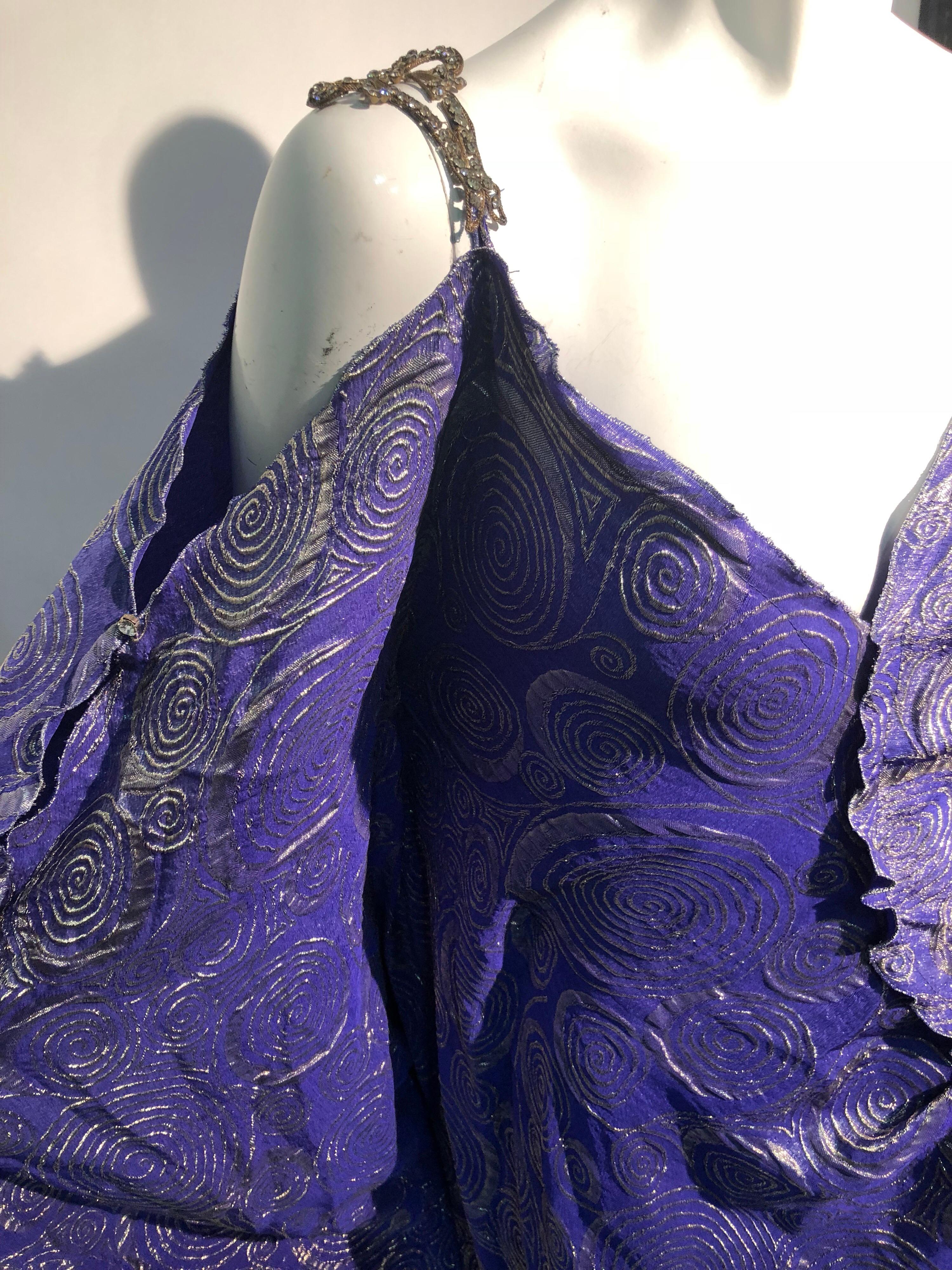 Fortuny Style Violet & Silver Lame Swirl Wrap Kaftan W/ Jeweled Shoulders 2