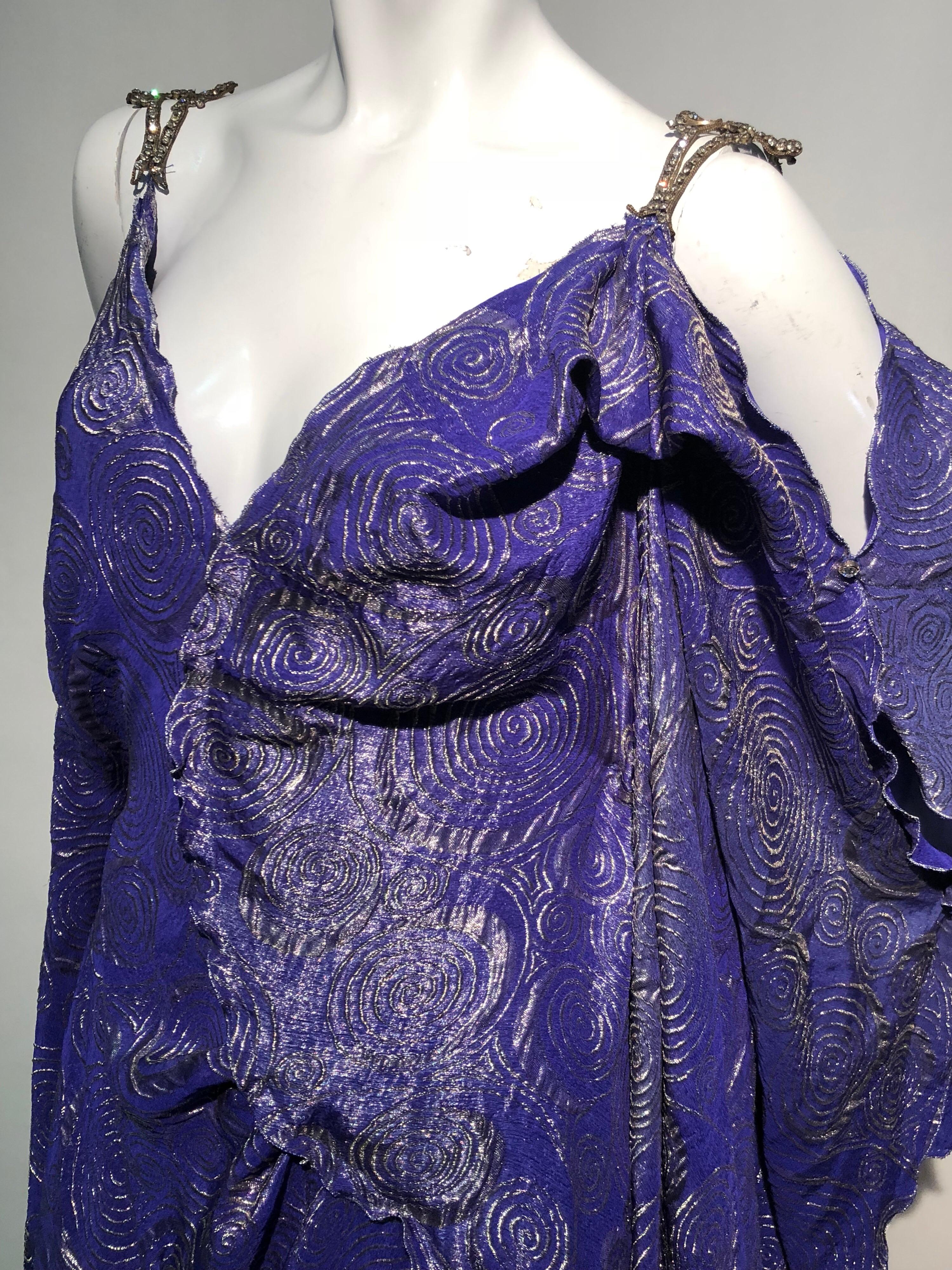 Fortuny Style Violet & Silver Lame Swirl Wrap Kaftan W/ Jeweled Shoulders 4