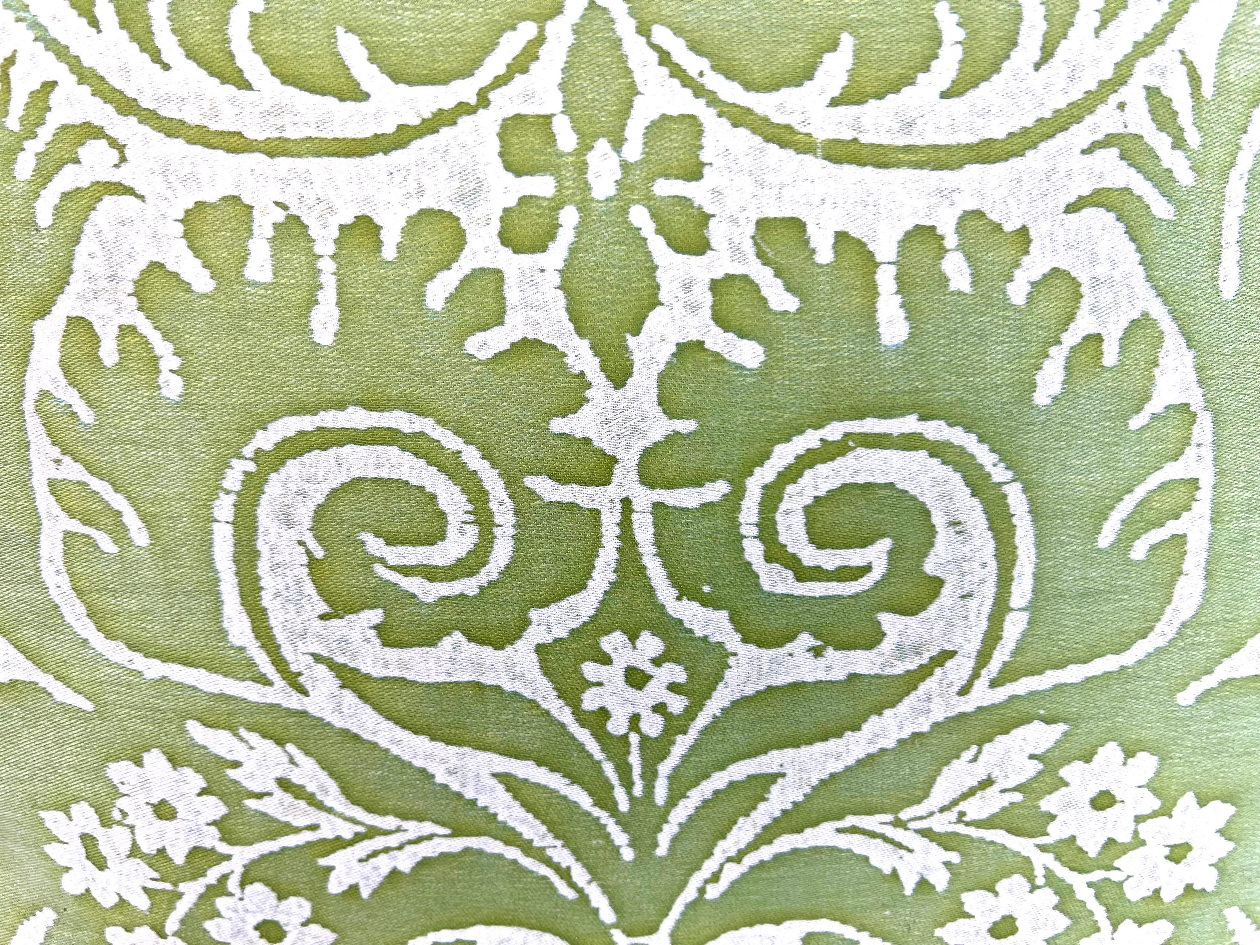 Italian Fortuny Textile DeMedici Patterned Lime Green & Beige Pillows For Sale