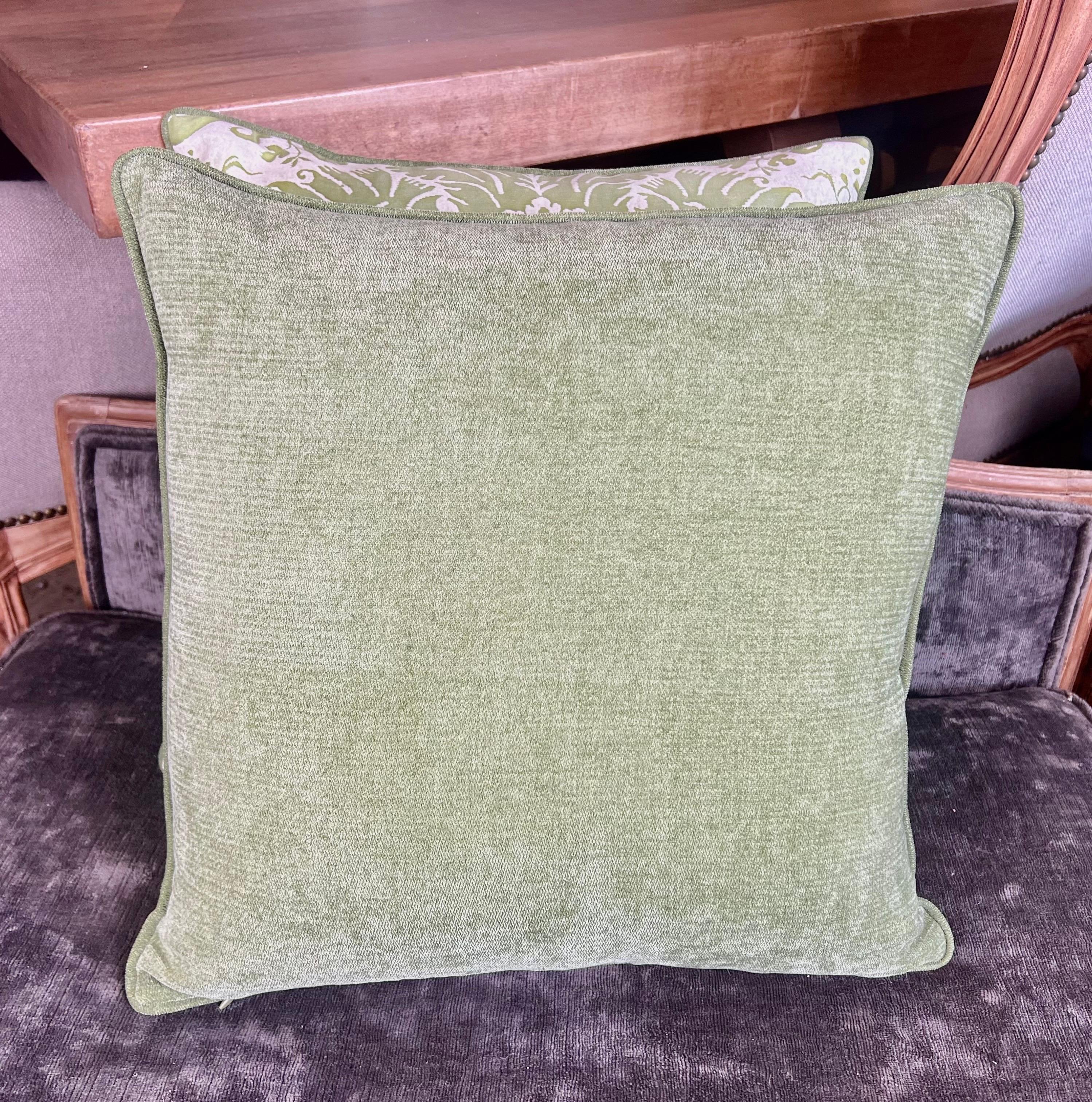 Contemporary Fortuny Textile DeMedici Patterned Lime Green & Beige Pillows For Sale