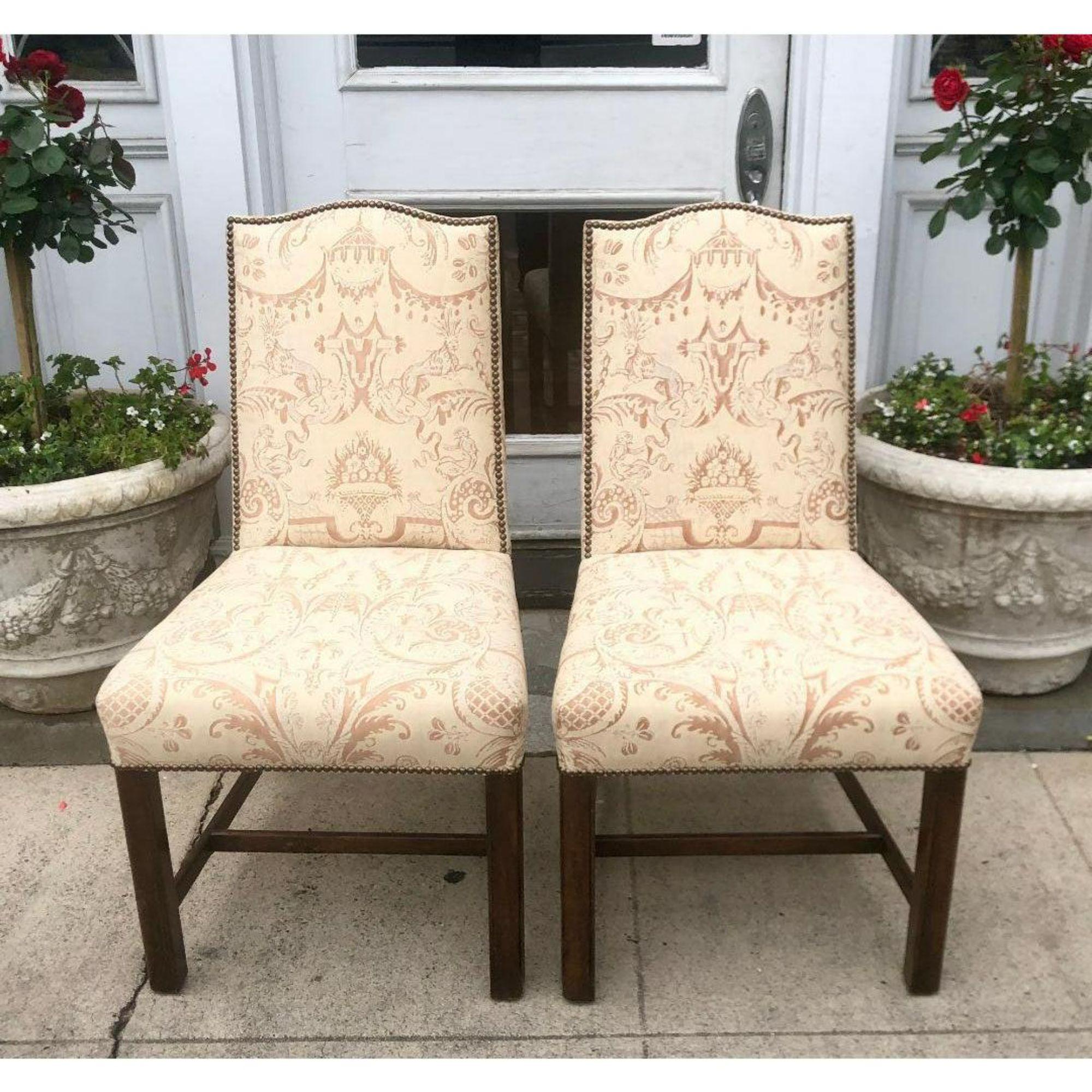 Fortuny Upholstered Antique Chinese Chippendale Designer Chair In Good Condition For Sale In LOS ANGELES, CA