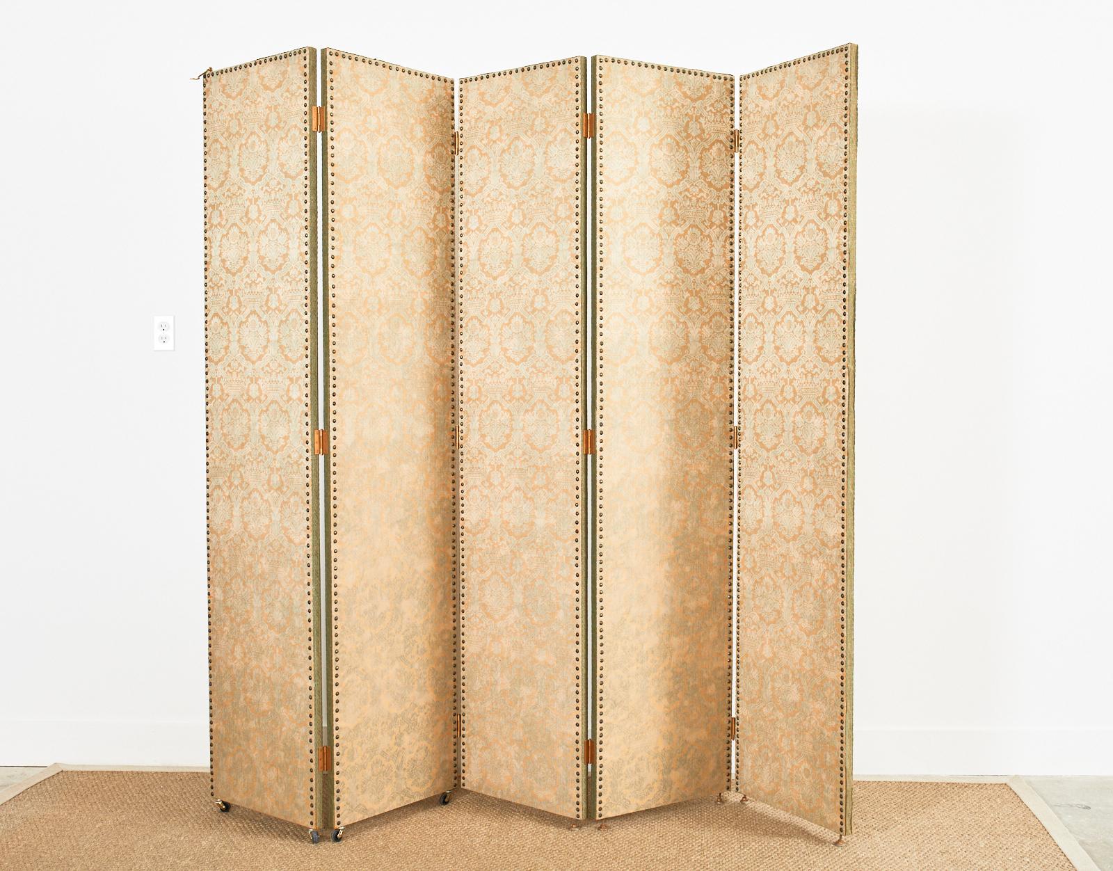 Fortuny Upholstered Five Panel Folding Screen Room Divider 10