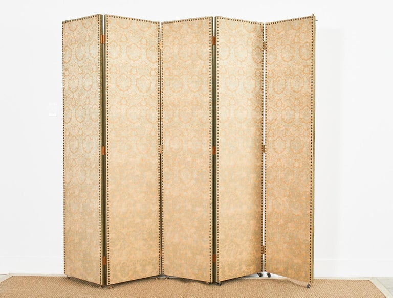 Baroque Fortuny Upholstered Five Panel Folding Screen Room Divider