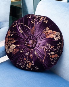 Fortuny / Venetia Studium Round Purple and Gold Velvet Pillow