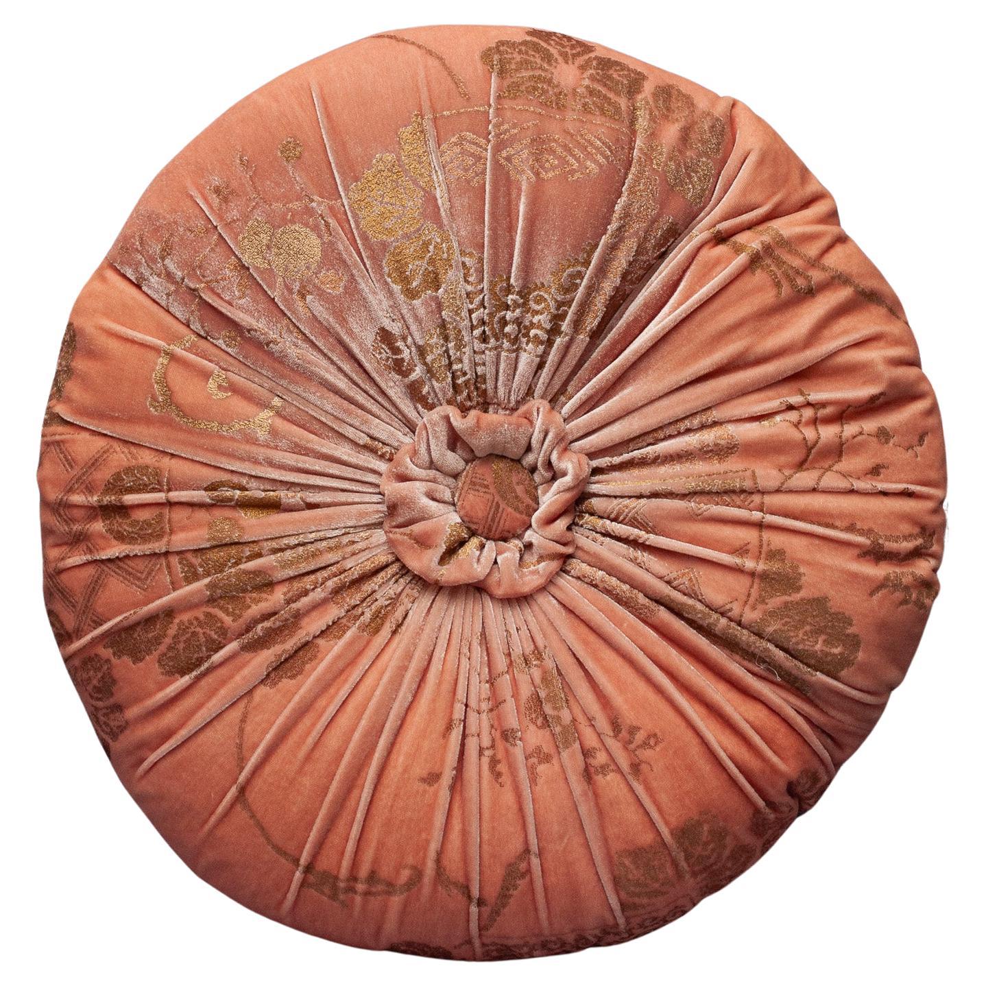 Fortuny / Venetia Studium Round Soft Pink and Gold Velvet Pillow For Sale