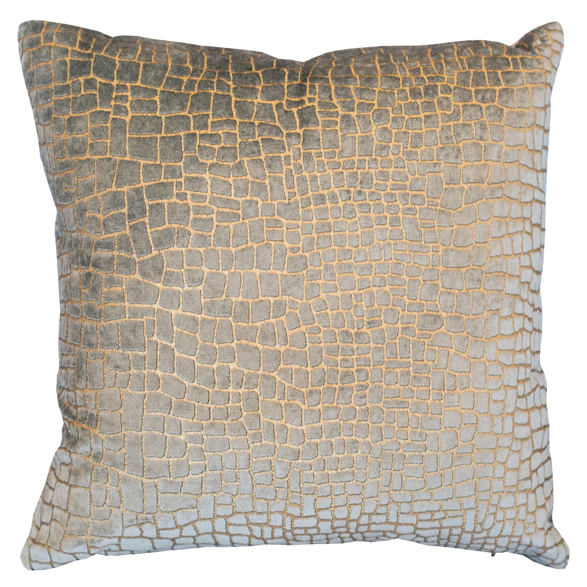 Fortuny / Venetia Stvdivm Pale Blue and Gold Crocodile Velvet Pillow