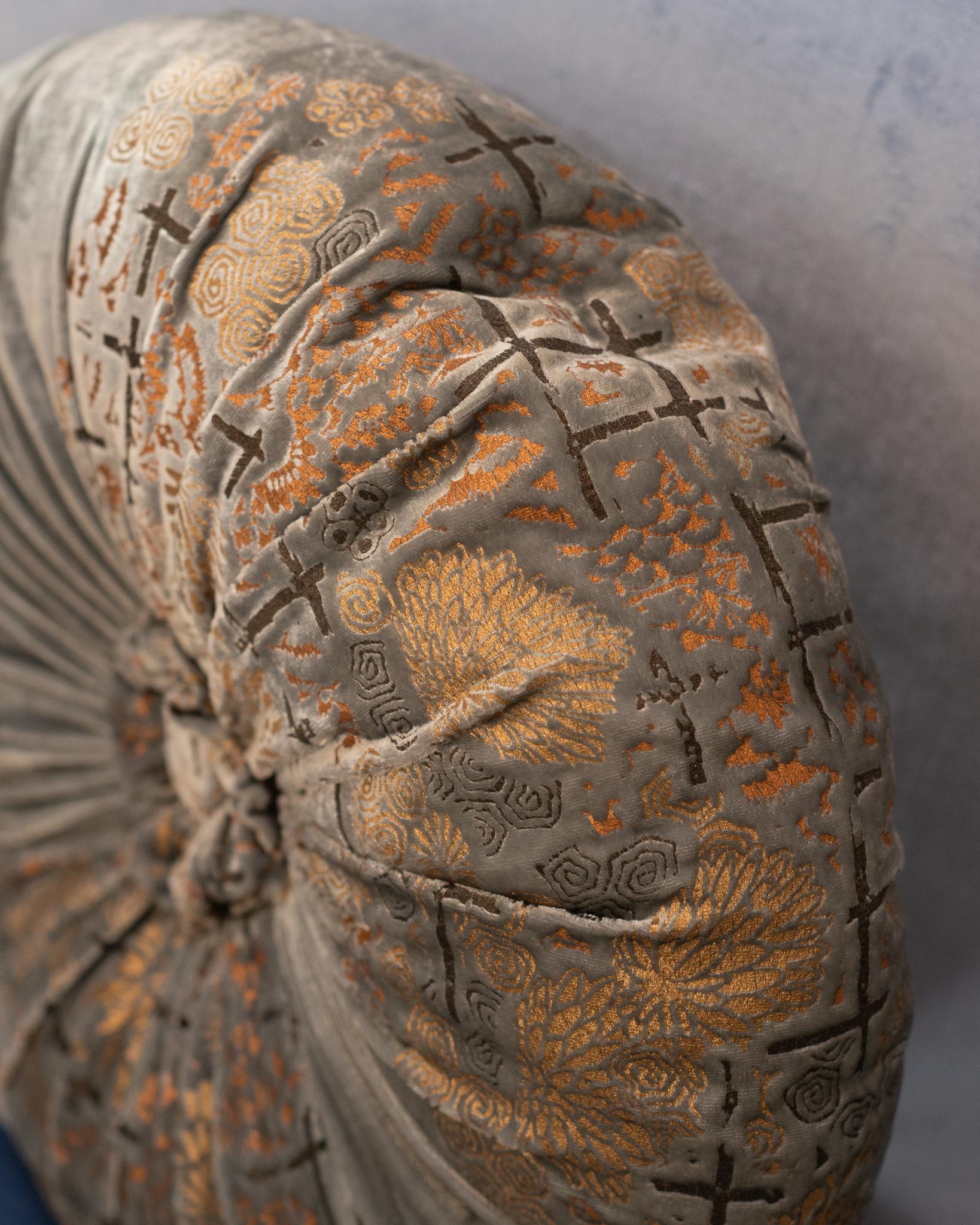 Italian Fortuny / Venetia Stvdivm Round Pale Blue and Gold Velvet Pillow