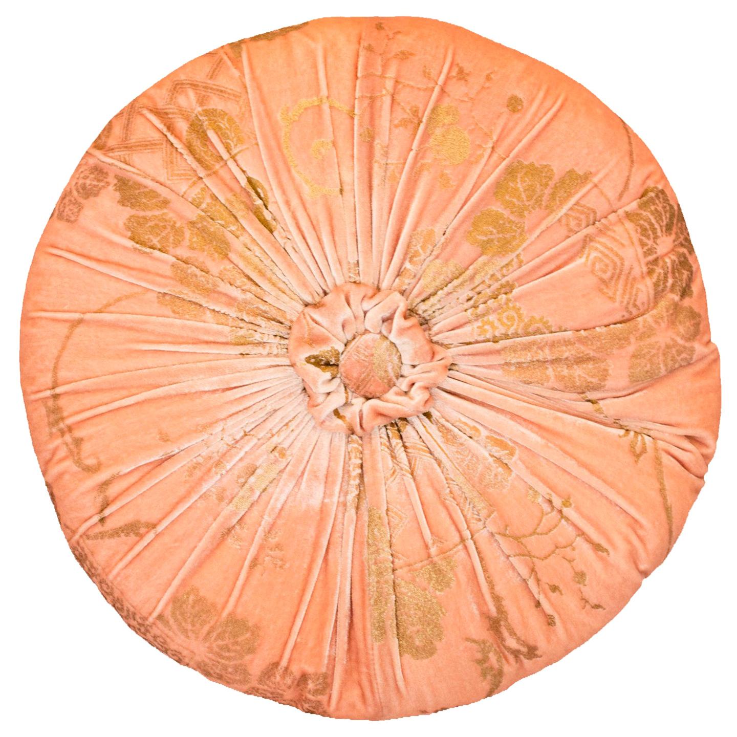 Fortuny / Venetia Studium Round Pink and Gold Velvet Pillow