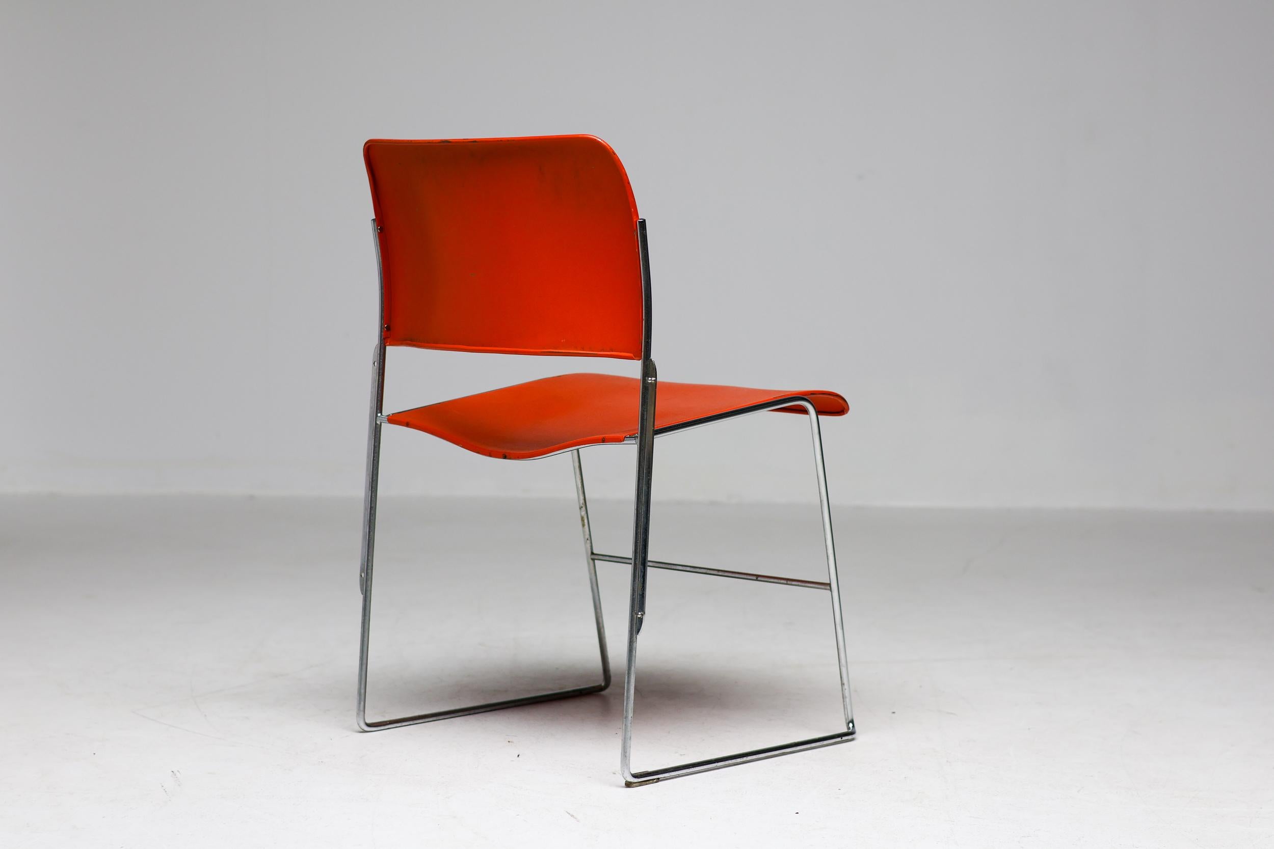 Acier Forty Red and Brown Stackable 40/4 Chairs by David Rowland - OF USA en vente