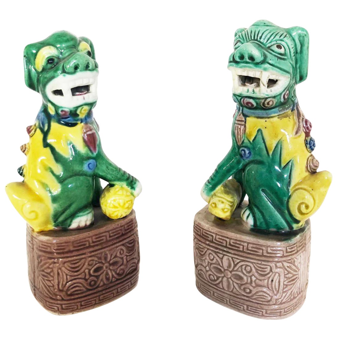 Fo
s Dogs Pair of Hand Decorated Ceramics
 900, Antiques For Sale