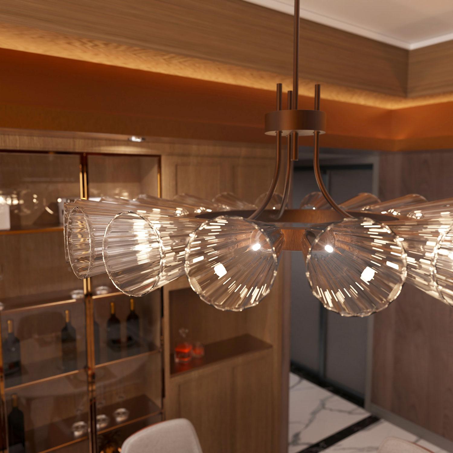 Foscarini I è un lampadario decorativo a raggiera 16/20 luci.‎  Forme innovative in un lampadario moderno di design.‎
Questa creazione di illuminazione è realizzata completamente a mano dai Maestri vetrai secondo antiche e segrete tradizioni
