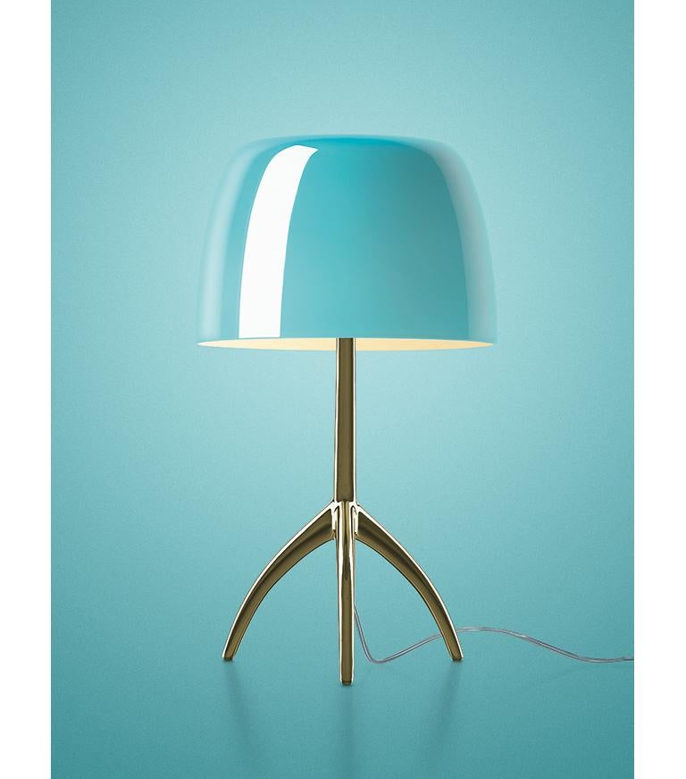 Modern Foscarini Lumiere Small Table Lamp in Turquoise and Black Chrome