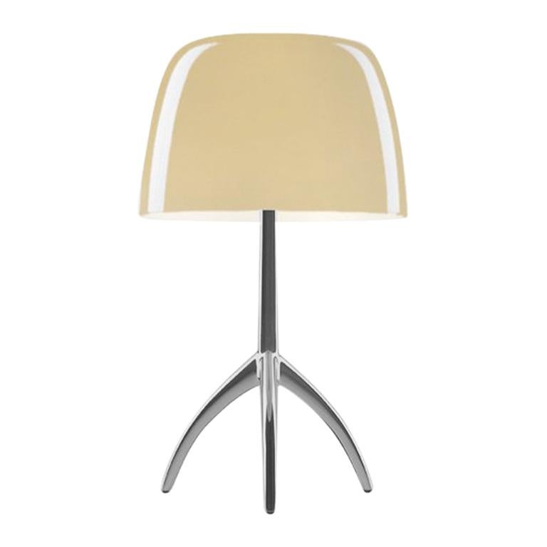 Petite lampe de bureau Foscarini Lumière en blanc chaud et chrome noir