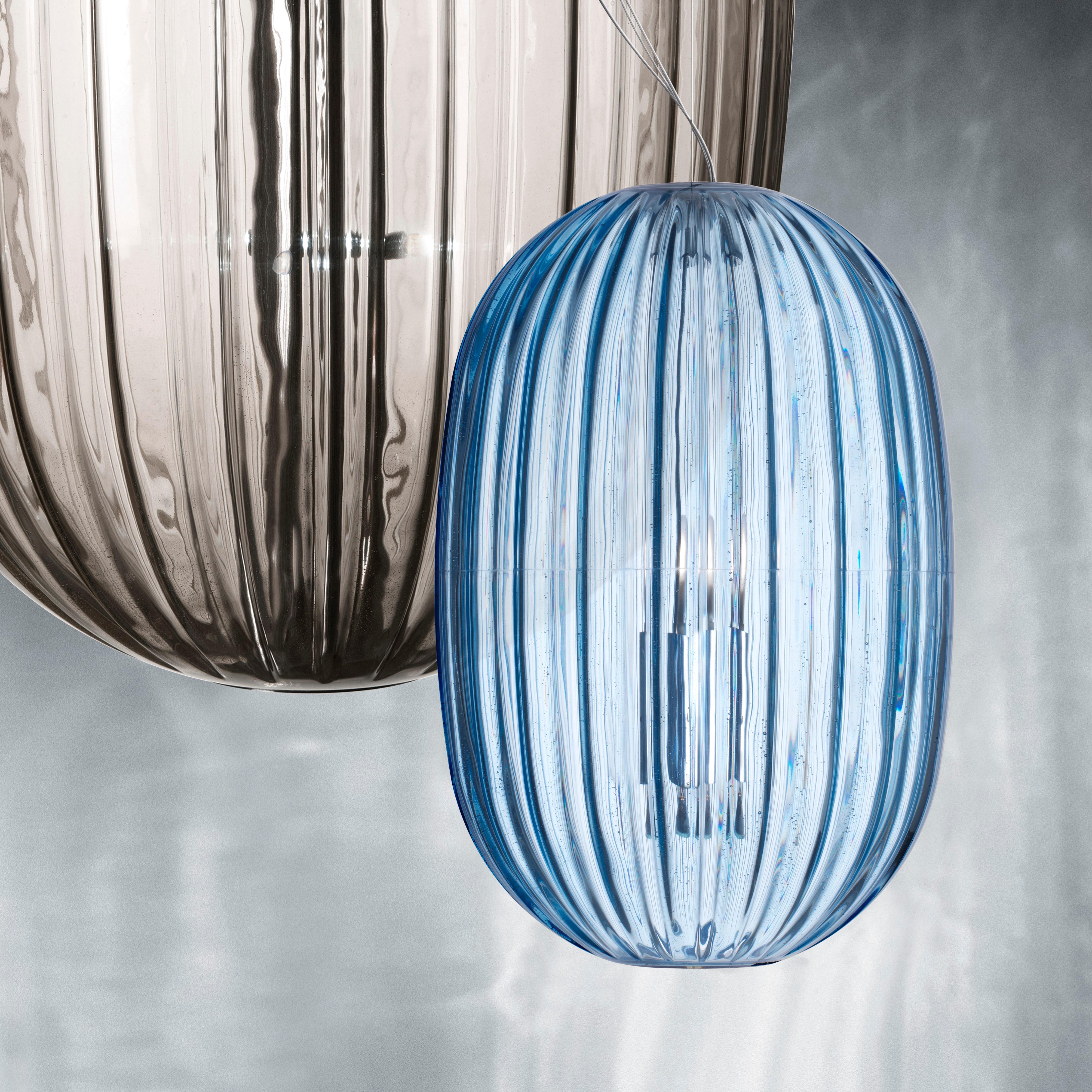 Aluminum Foscarini Plass Suspension Lamp in Light Blue by Luca Nichetto For Sale