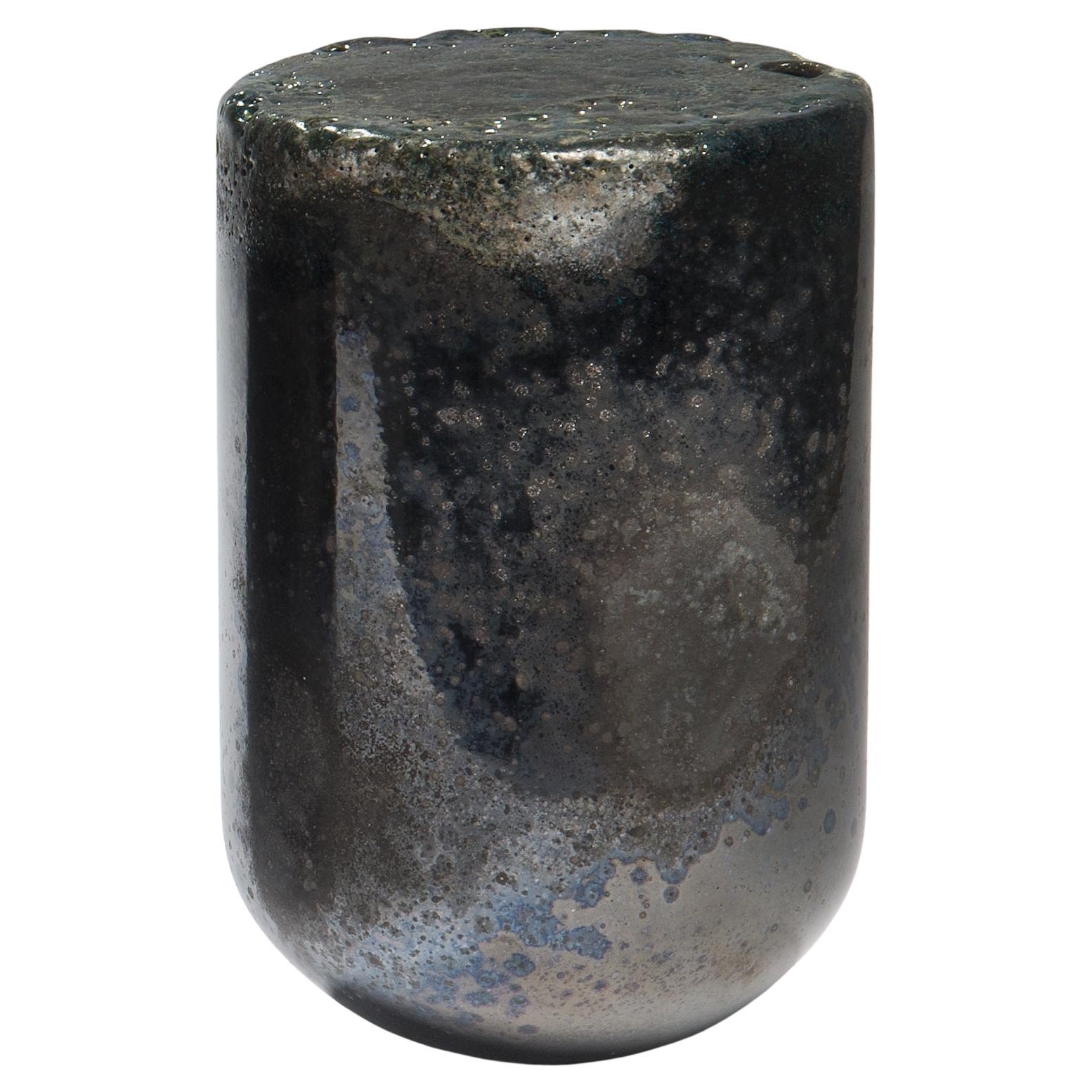 Fosforit VI, a grey textured handblown glass sculpture by Morten Klitgaard For Sale