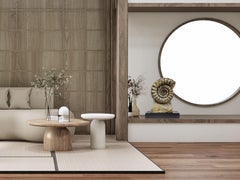 Ammonite fossile (Arietites hyatti) su base di noce personalizzata, Giurassico