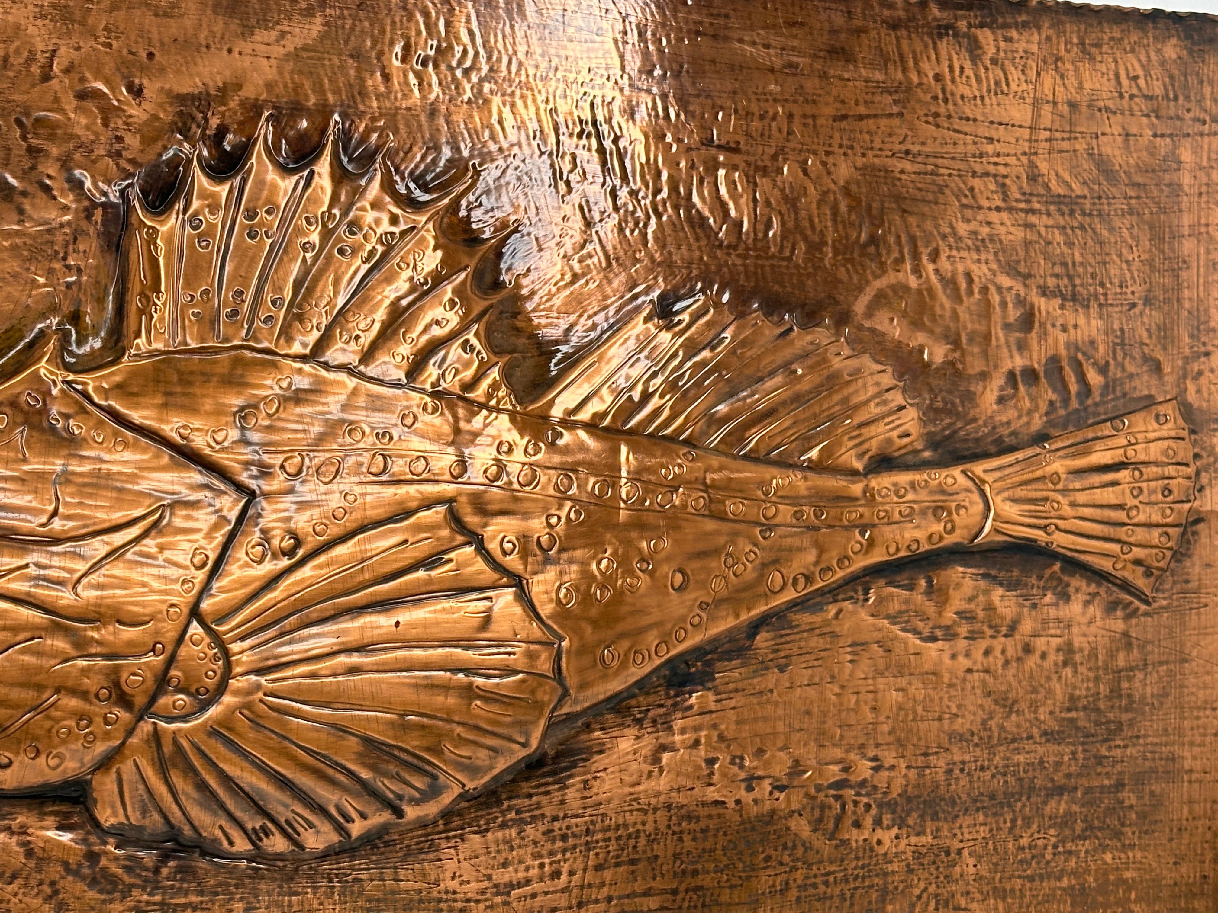 German Fossil Bonefish Fish Copper Wall Decoration Wall Panel Picture Vintage, 1970s For Sale