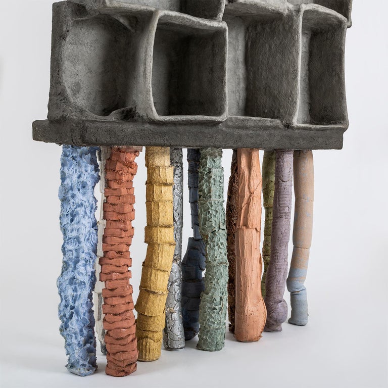 Dutch Fossil Cabinet in Concrete and Multicolor Paper by Nacho Carbonell For Sale