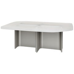 Coffee Table Fossil in Brushed Steel and Transparent Opaque Resin