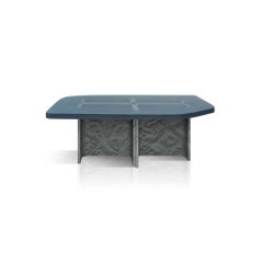 ‘Fossil’ Coffee Table in Grey Elm Burl Veneer and Aqua Blue Opaque Resin