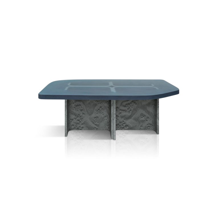 'Fossil' Coffee Table in Grey Elm Burl Veneer and Aqua ...