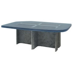 ‘Fossil’ Coffee Table in Grey Elm Burl Veneer and Aqua Blue Opaque Resin