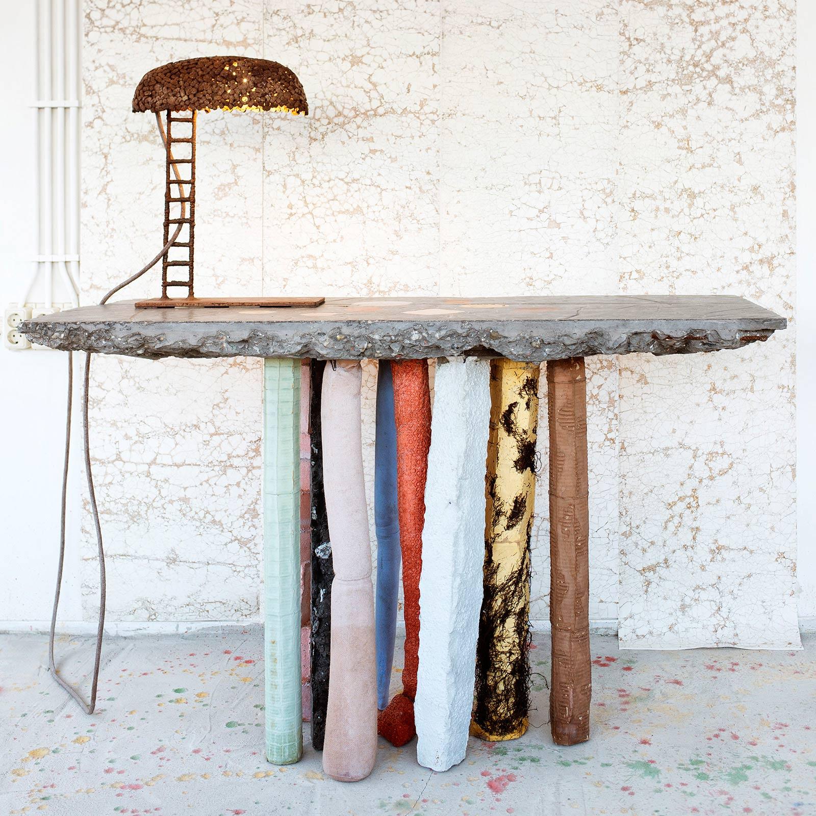 Contemporary Fossil Console in Concrete by Nacho Carbonell