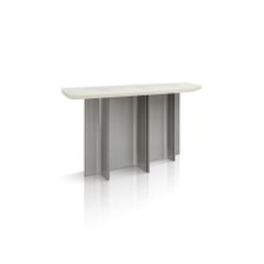 Console Table Fossil in Brushed Steel and Beige Opaque Resin