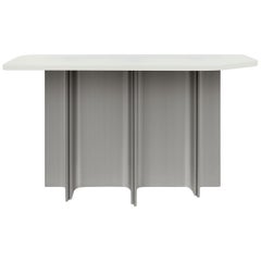 Console Table Fossil in Brushed Steel and Beige Opaque Resin