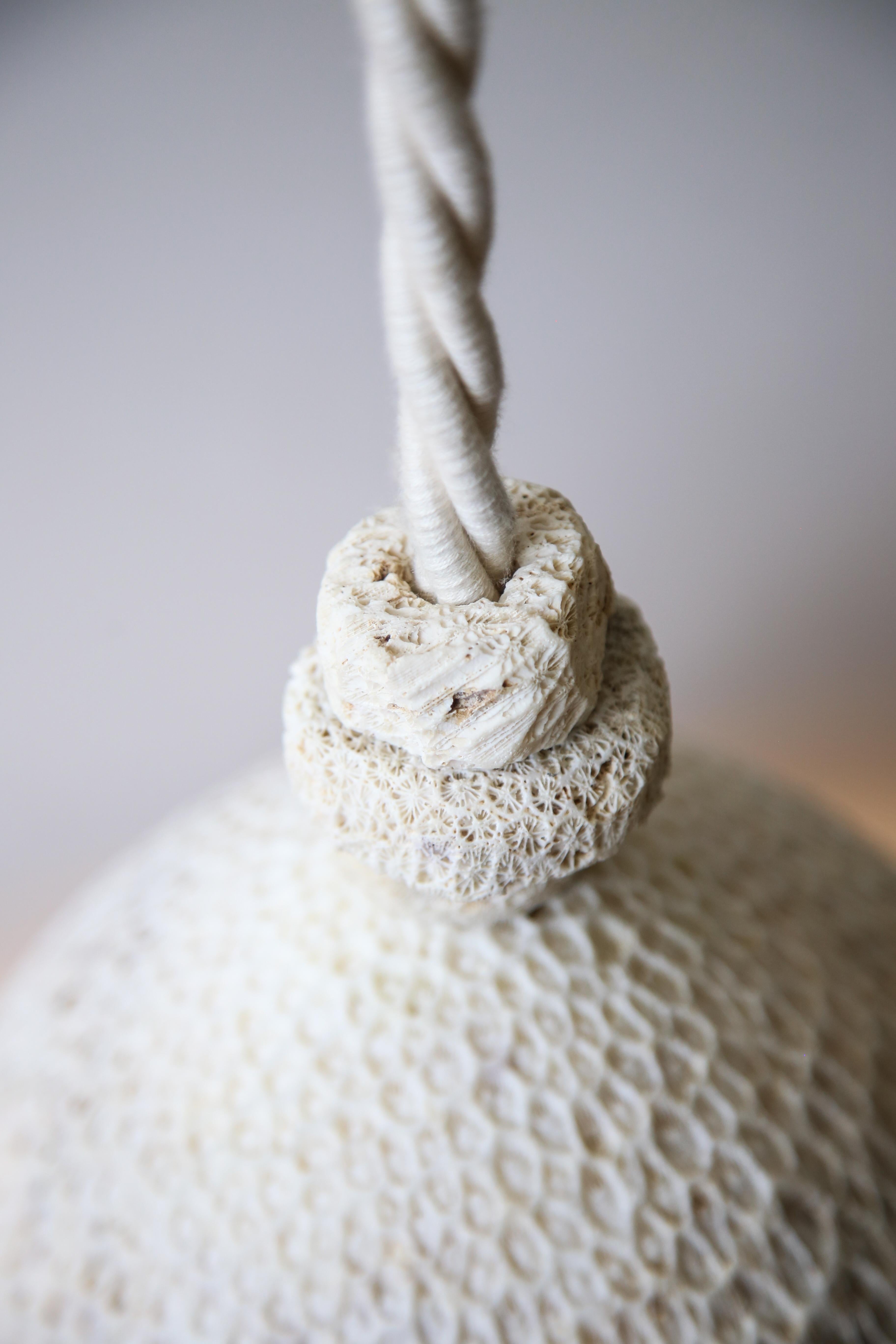 Hand-Carved Fossil Coral Cone Hanging Pendant (XL) Hand Crafted Ethical Rustic Chic, Minimal For Sale