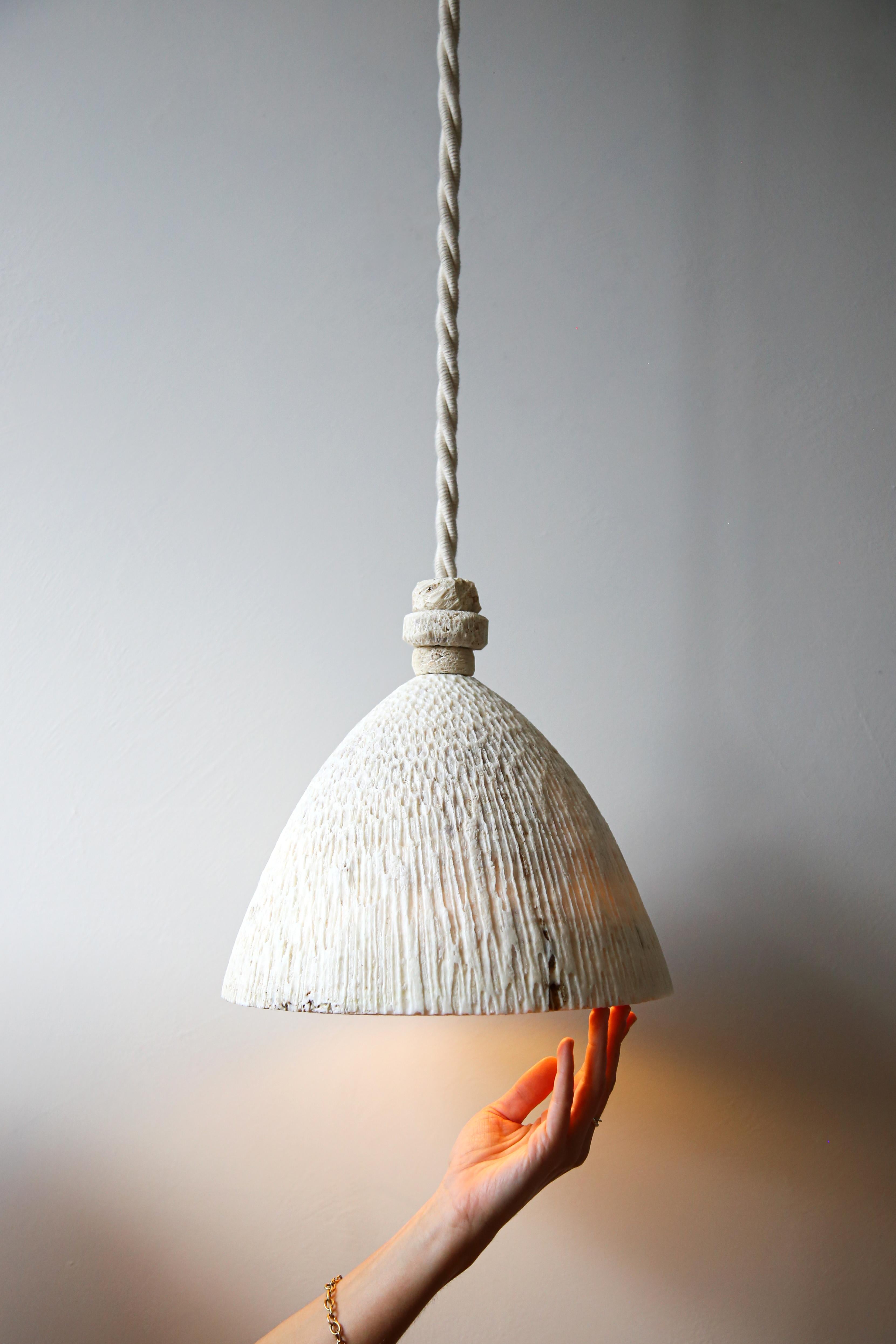 Fossil Coral Cone Hanging Pendant (XL) Hand Crafted Ethical Rustic Chic, Minimal In New Condition For Sale In Newrybar, NSW