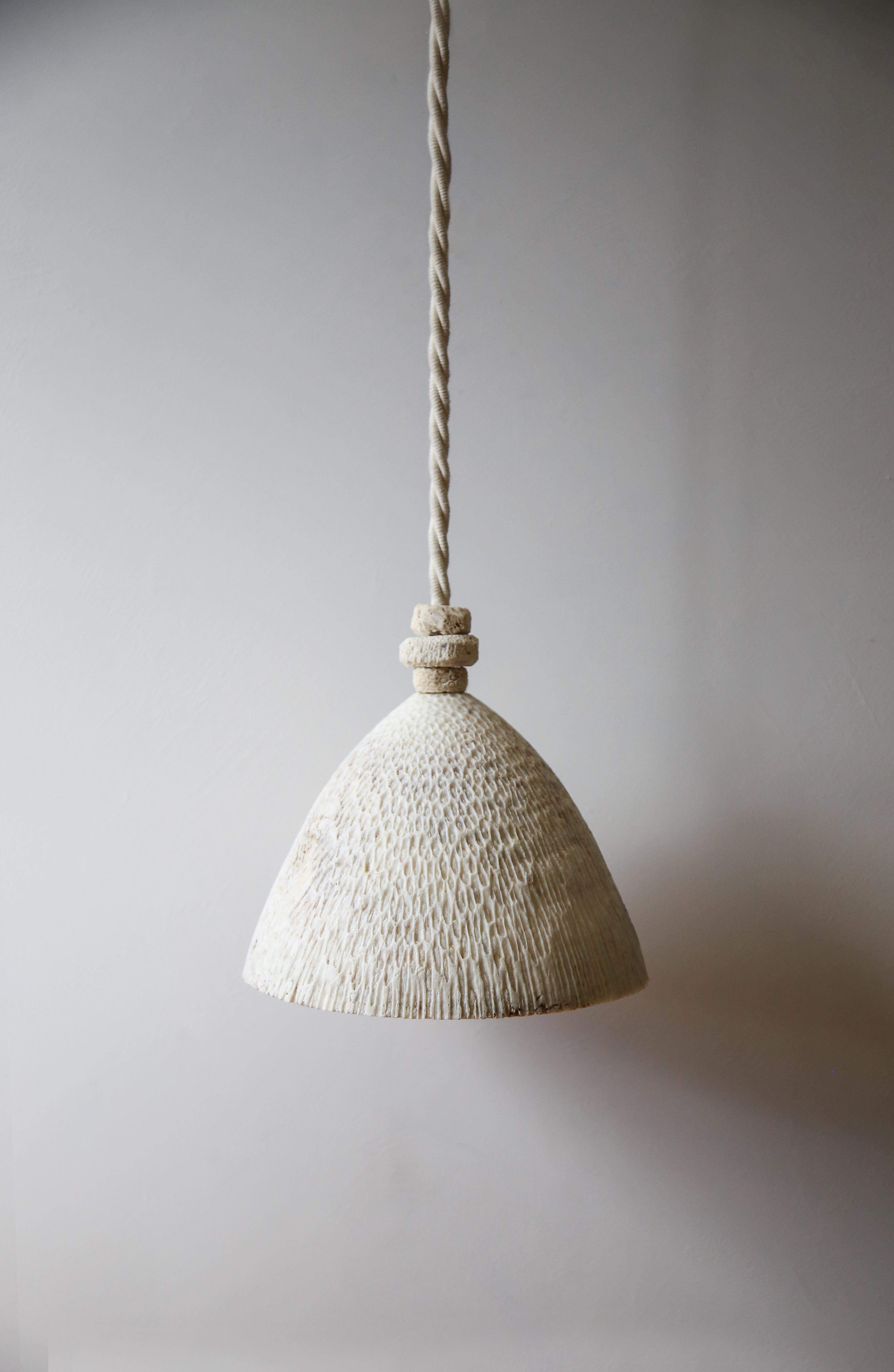 Contemporary Fossil Coral Hanging Pendant - Cone (L) - Hand-Crafted Ethical Chic Relic For Sale