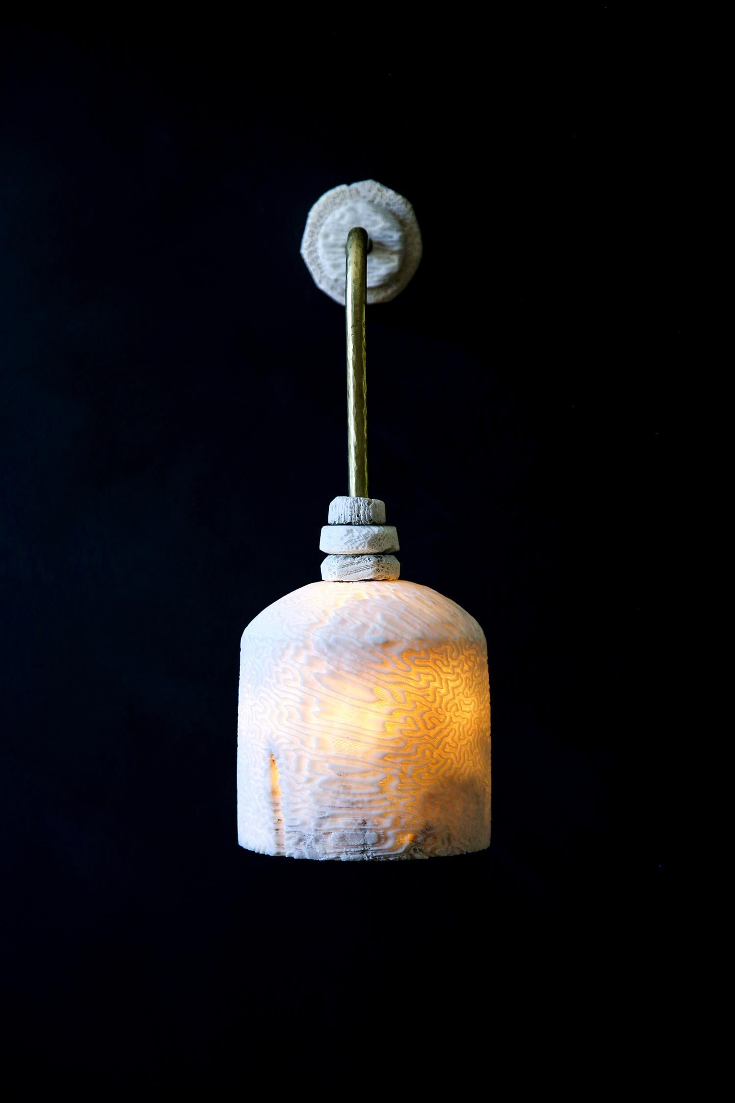 This Fossil Coral Cone Hanging Pendant is a captivating fusion of nature's wonders and stunning craftsmanship, destined to bring a unique aesthetic warmth and etherial glow to your space. Ethically sourced and delicately handcrafted by local