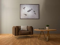 Fossil Fishes Mural in Custom Walnut Frame, Green River Formation, Eocene