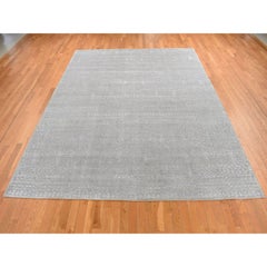 Fossil Gray Silk with Wool Tone on Tone Hand Knotted Oriental Rug 9'0" x 12'1"