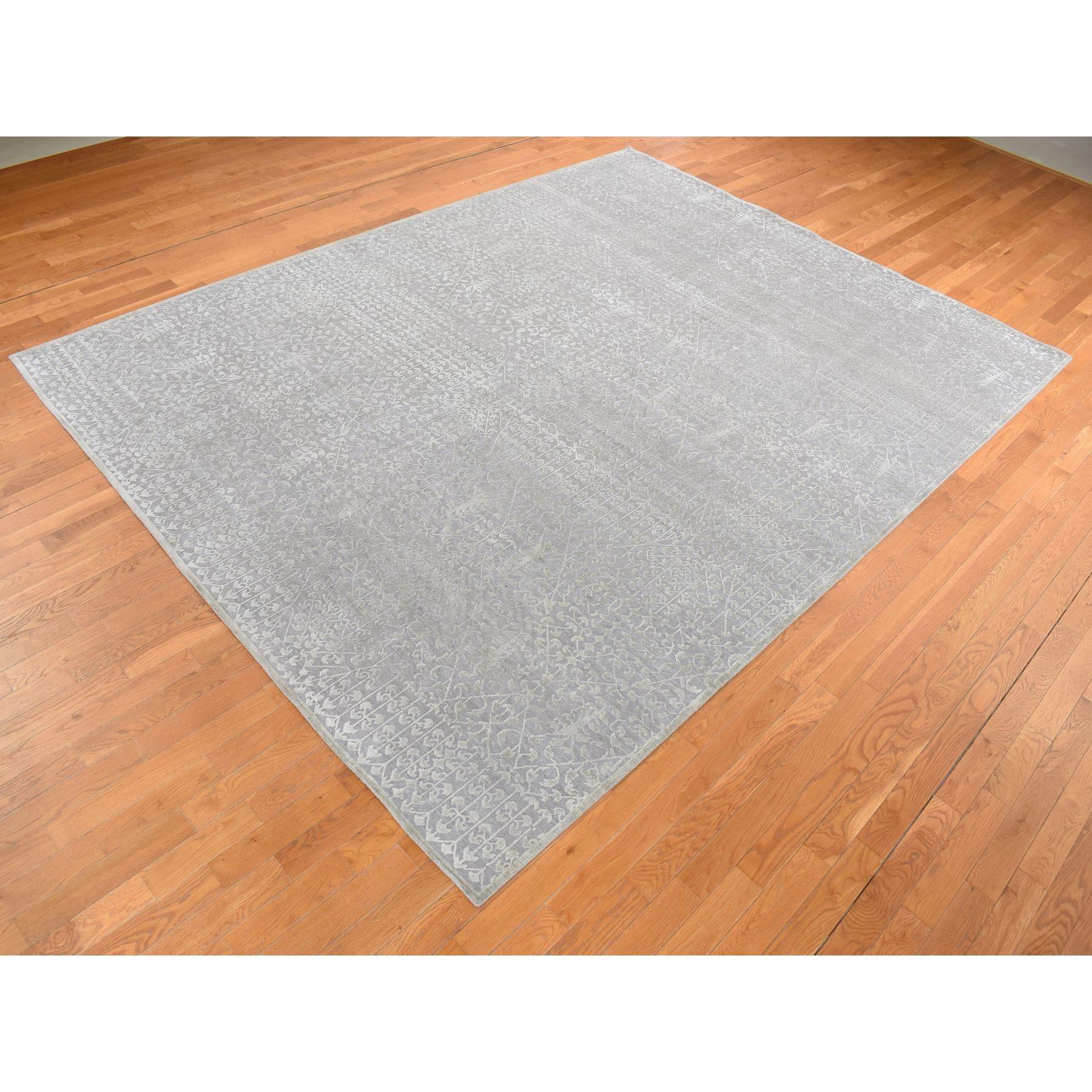 Fossil Gray Seide mit Wolle Ton in Ton handgeknüpft Orientteppich 9'0