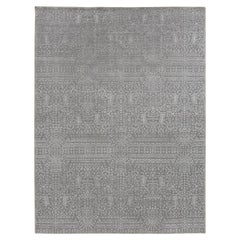 Seda Gris Fósil con Lana Tono sobre Tono Alfombra Oriental Anudada a Mano 9'0" x 12'1