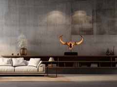 Fossil Ice Age Bison Skull on Custom Walnut Base, Pleistocene