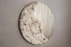 Fossil Moon Large Wall Mirror in Alabaster & Glass Mirror by Amarist Studio