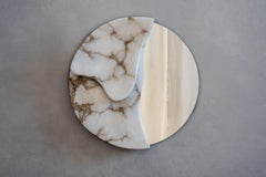 Fossil Moon Wall Mirror I in Alabaster & Glass Mirror by Amarist Studio