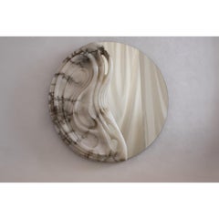 Fossil Moon Wall Mirror X in Alabaster & Glass Mirror by Amarist Studio