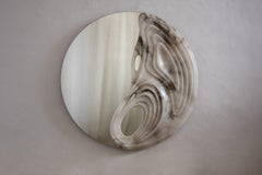Fossil Moon Wall Mirror XI in Alabaster & Glass Mirror by Amarist Studio